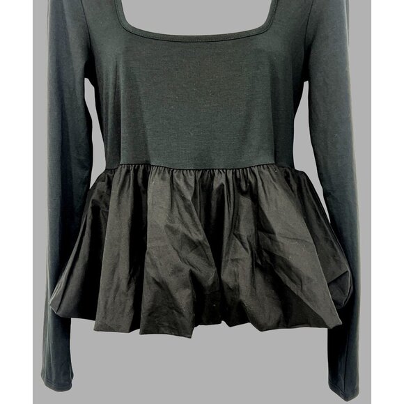 Silence + Noise Large Top Blouse Black Long Sleeve Square Peplum Urban Outfitter - Picture 4 of 9